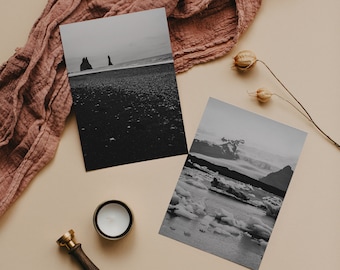 Photography Postcard Set of 2 | 5x7 Notecards | Iceland Print | Black Sand Beach | Glacier Lake | Jökulsárlón | Reynisfjara | Nordic Art