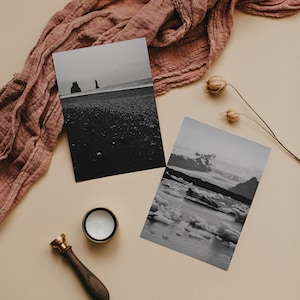 Lot de 2 cartes postales photographiques | Cartes de correspondance 5 x 7 | Islande Impression | Plage de sable noir | Lac glaciaire | Jökulsárlón | Reynisfjara | Art nordique