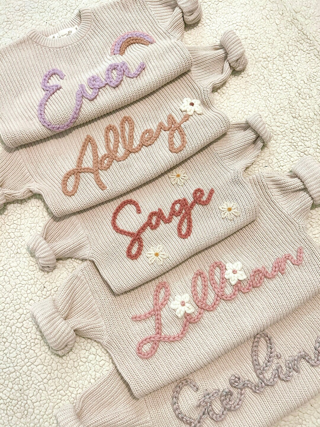 Personalized Baby Name Knit Sweater Embroidered Custom Baby Sweater for