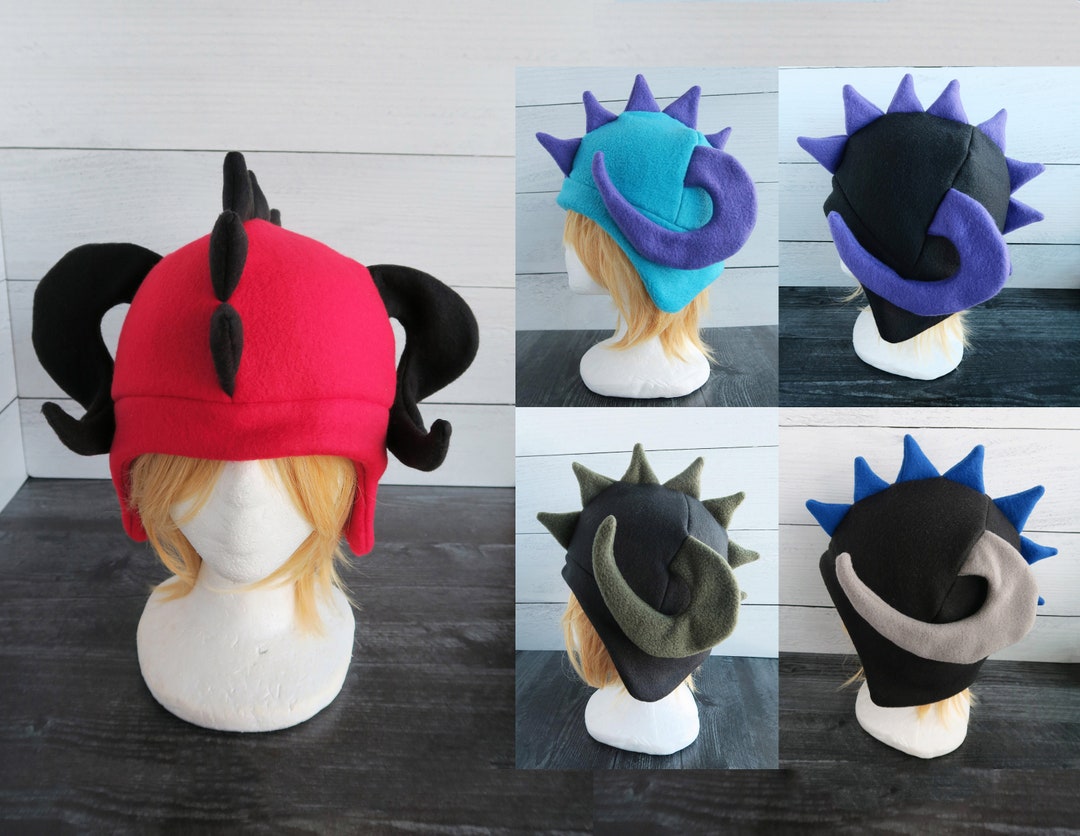 Curled Horned Dragon Fleece Hat Ready to Ship Halloween Etsy