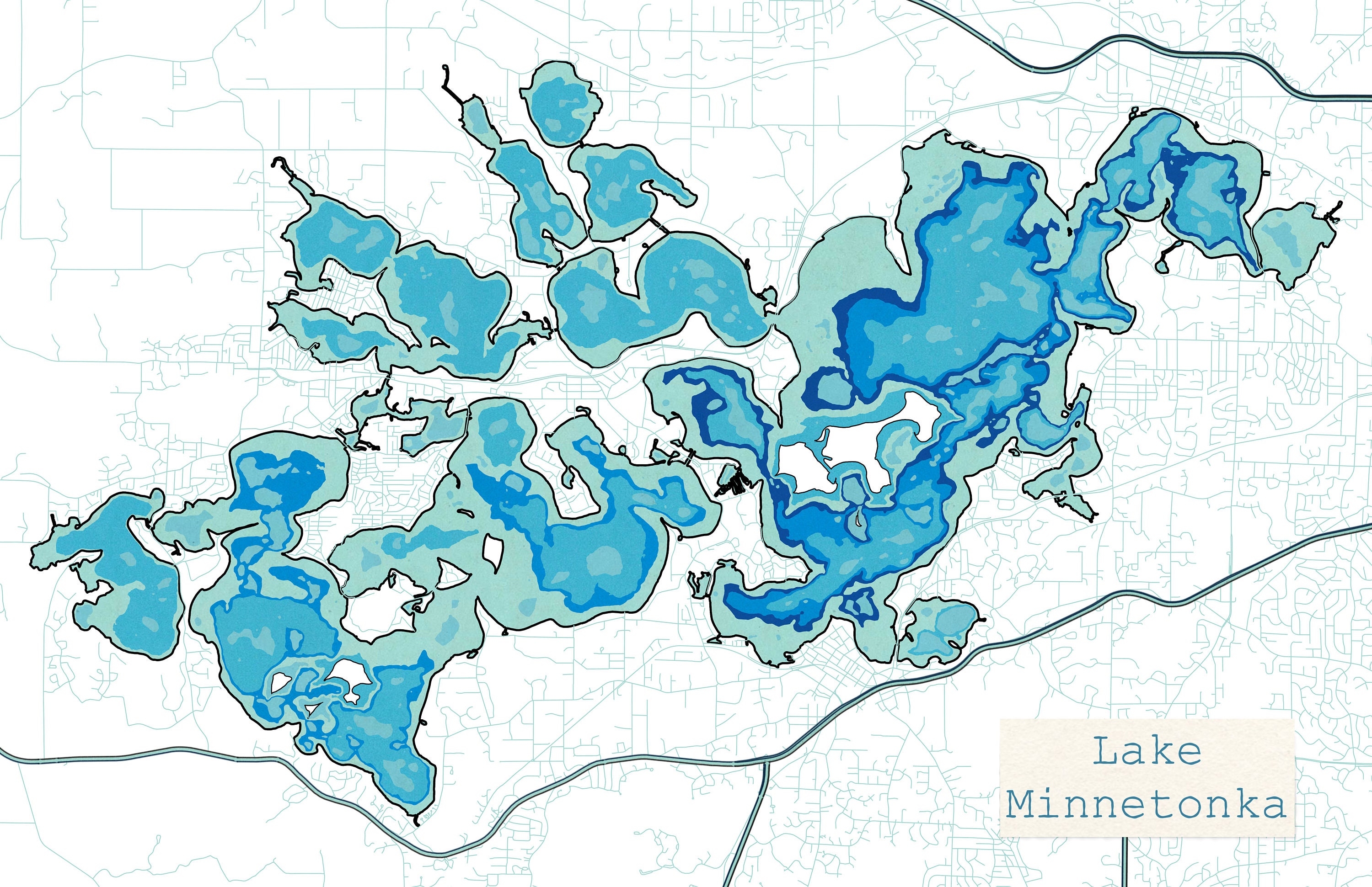 Lake Minnetonka Map Print Bathymetry Map  Etsy