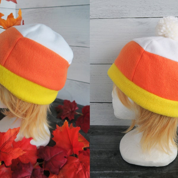 Candy Corn Hat - Fall Fleece Hat - Ready to Ship Halloween Costume