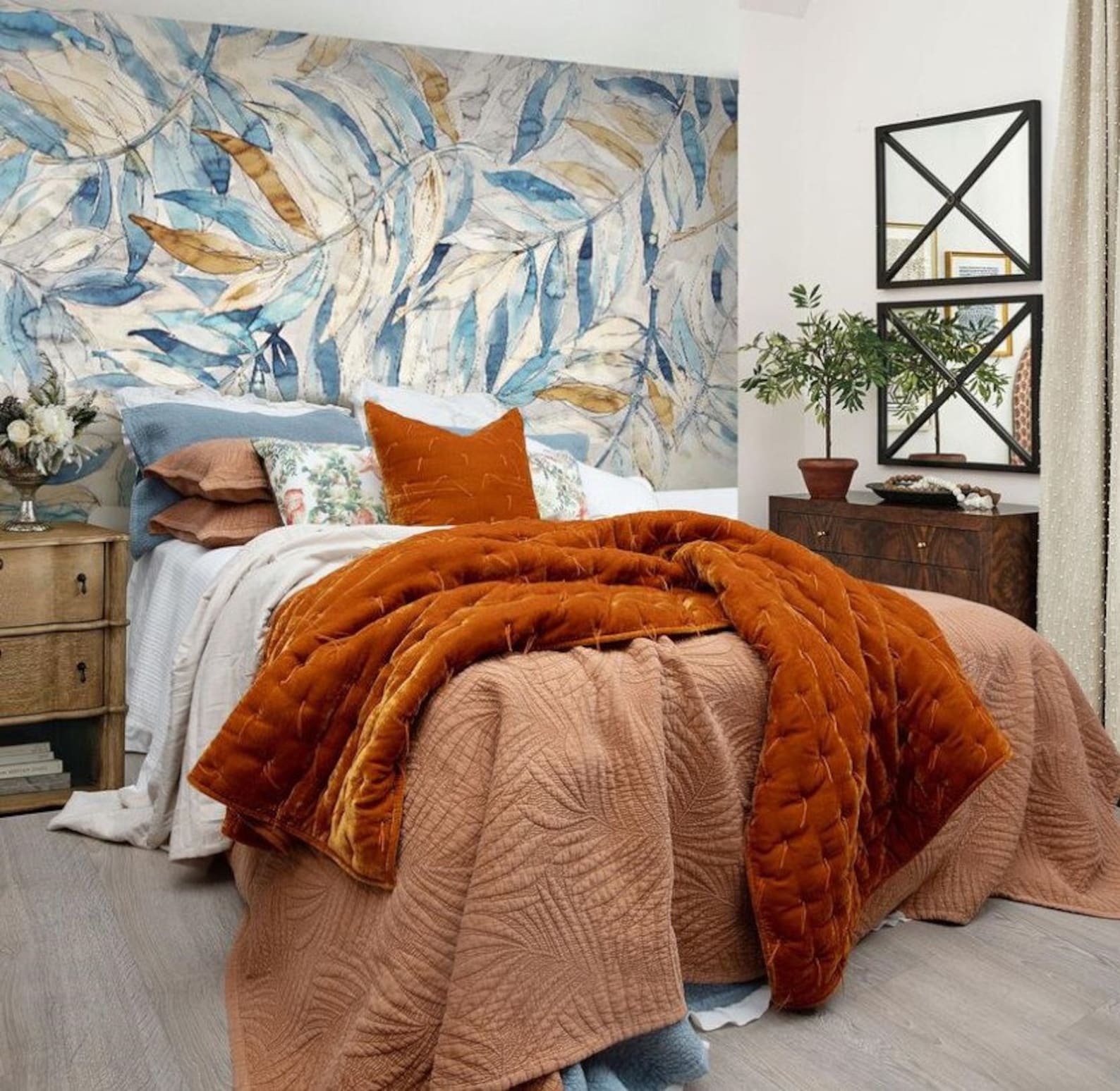 Rusted Orange Silk Velvet Throw Duvet Blanket Bedspread Coverlet- Hand ...