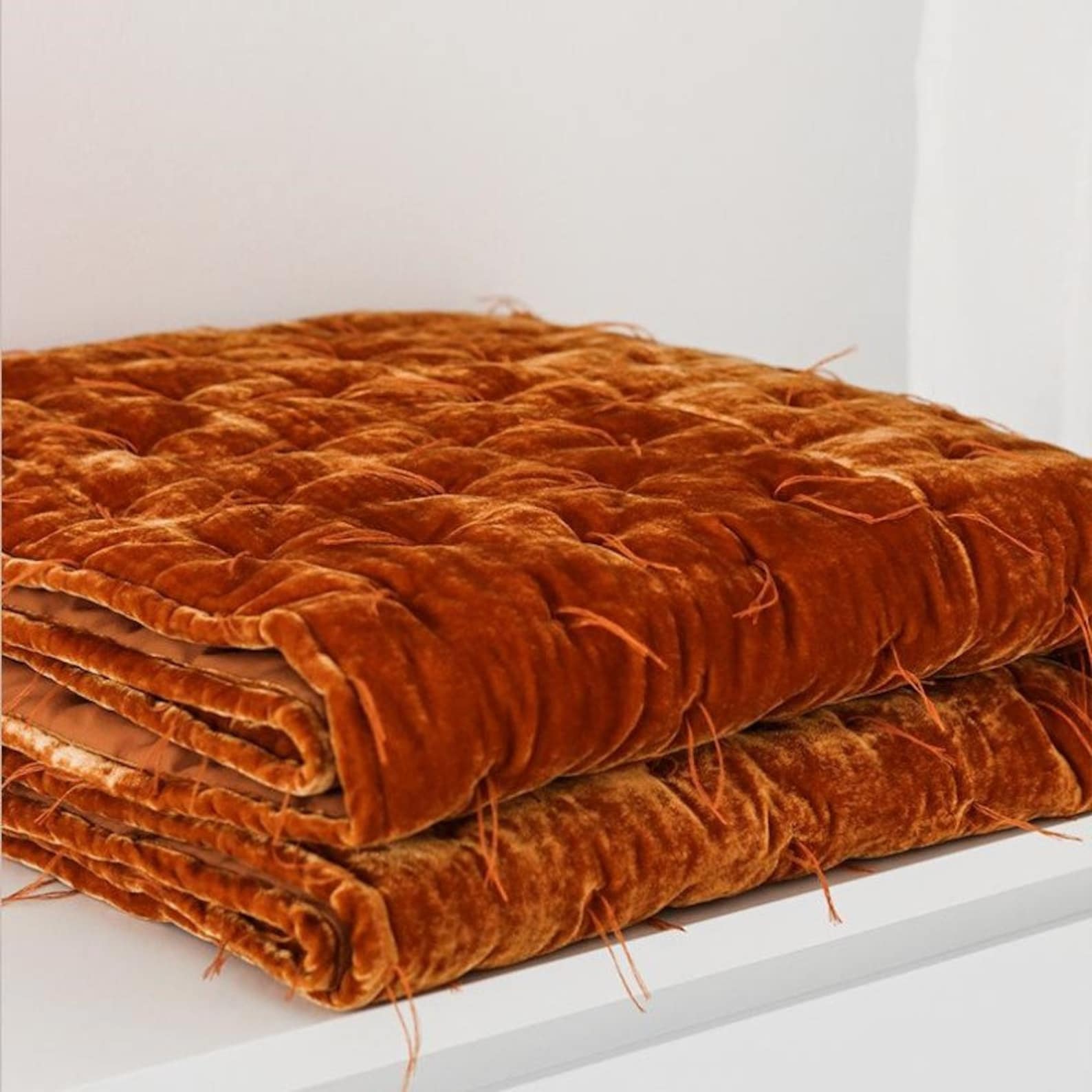Rusted Orange Silk Velvet Throw Duvet Blanket Bedspread Coverlet- Hand ...