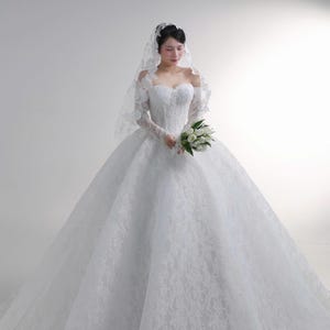 Romantic A-Line Wedding Gown – Sweetheart Neckline, Soft Lace Fabric, Custom made by ChinsuLee