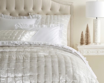 Lush Silk Velvet Throw Blanket, Hand Stitched by Artisant made, Real Silk Bedding Sets, Quilted Bedspread Coverlet Duvet by Chinsu Lee
