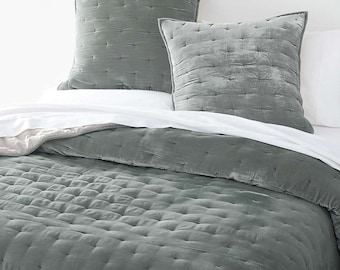 Mid- grey silk velvet king size blanket, Real Silk Bedding Sets. CUSTOMIZATION any size and color. Handmade throw, bedspread, duvet cover