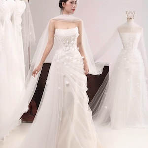 Romantic Strapless Mermaid Gown, Royal Ball Gown Wedding Dress, Luxury Dress Prom, Soft Tulle, 3D Floral Details, Custom made by ChinsuLee