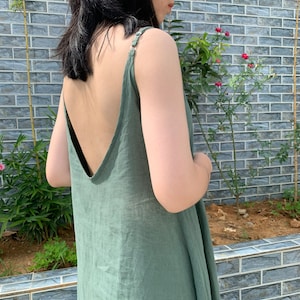 Bareback linen dress, Linen Backless Sundress, summer beach dress, open back Kaftan linen dress, Long sleeveless dress, full length dress