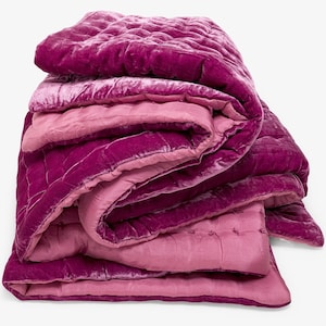 Luxury silk velvet blanket comforter duvet, coverlet, bedspread, Handmade Silk Bedding Sets, many colors and hand stitched style to choose