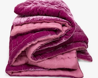Luxury Silk Velvet Blanket Comforter Duvet, Coverlet, Bedspread, Handmade Silk Bedding Sets, Hand Stitched