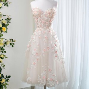 Midi Sweetheart Wedding Dress – Embroidered Lace with Romantic Rose Accents, Custom made by ChinsuLee