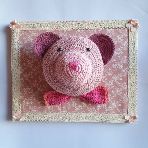 Cadre avec tête nounours en crochet