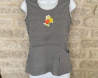 vintage 60s striped top sleeveless flowers S