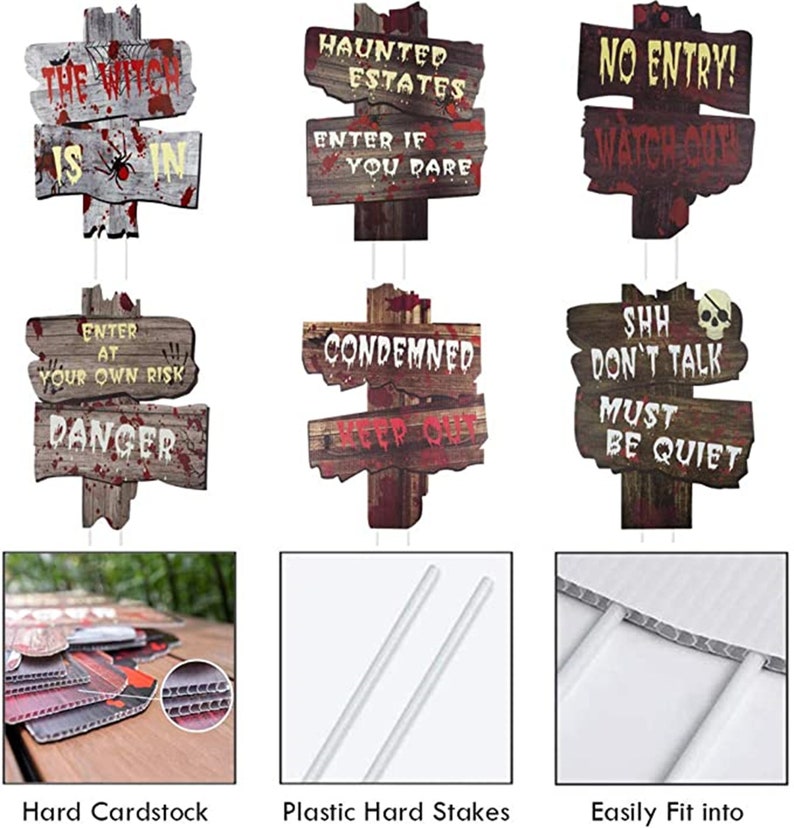 Halloween Yard Sign Decorations 6pcs Beware Signs Yard Etsy