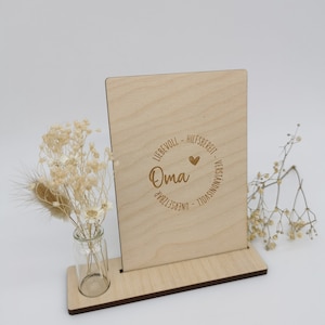 Holzkarte mit Vase und Trockenblumen | Kartenhalter | Postkarte | Geschenk Oma | Danke Oma | Muttertag