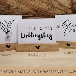 Kartenhalter mit Grußkarte | Mutmacherkarte | Lebensmotto | Postkartenhalter aus Holz | Geschenkidee | Menükarte| Fotohalter
