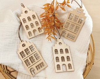 Wooden canal houses | Pendants | Amsterdam houses | Christmas tree decorations | Scandinavian | Autumn decoration