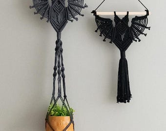 Decorazione gotica a forma di pipistrello, macramè sospeso, decorazione per la stanza da strega, Halloween moderno, arte da parete scura, portavasi sospeso, decorazioni a forma di pipistrello W52
