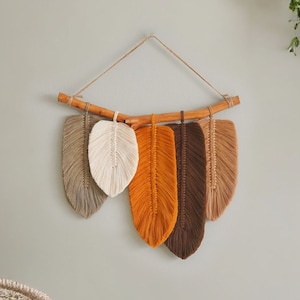 Macrame Feather Wall Hanging, Earth Tone Wall Art, Fall Leaf Wall Hanging, Modern Macrame Wall Art, Boho Wall Decor, Christmas Gifts L04