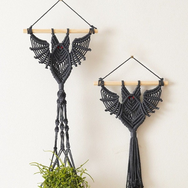 Gotische vleermuis decor, hangende macrame, heksenkamer decor, modern Halloween, donkere muur kunst, hangende plantenhouder, vleermuis decoraties W52