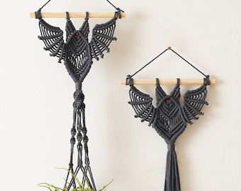 Gothic Bat Decor, Hanging Macrame, Witchy Room Decor, Modern Halloween, Dark Wall Art, Hanging Plant Holder, Bat Decorations W52