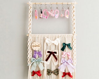 Makramee Schleifen Halter, Scrunchie Organizer, Schleifen Halter Für Wand, Hairbow Display, Boho Kinderzimmer Dekor, Haarspange Tidy, Geburtstagsgeschenk I59