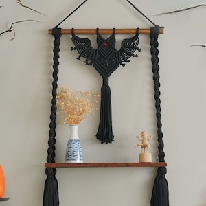 Gothic Macrame Bat, Bat Wall Decor, Boho Macrame Decor, Plant Hanger, Macrame Shelf, Witchy Gifts, Halloween Decor, Spooky Wall Art W52