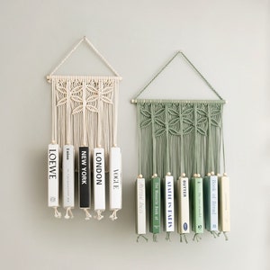 Macrame Bookshelf, Decor Home Boho, Book Storage For Kids, Macrame Shelves, Gift For Book Lovers, Unique Wall Decor, Rustic Bookshelf I40