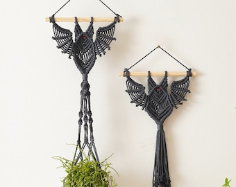 Gothic Bat Decor, Hanging Bat, Boho Halloween Art, Gothic Decor For Home, Macrame Shelf, Unique Gift, Wall Decoration, Plant Hanger W52