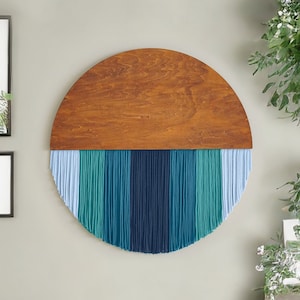 Round Wall Hanging, Home Decor Minimalist, Wood Wall Art Modern, Boho Yarn Hanging, New Home Gift, Circle Décor, Farmhouse Decoration V07