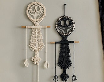 Skelett Wandbehang, Halloween Party Dekor, Dark Academia Geschenk, Witchy Goth, Gruseliges Halloween, Makramee Handarbeit, Skeleton Halloween W94