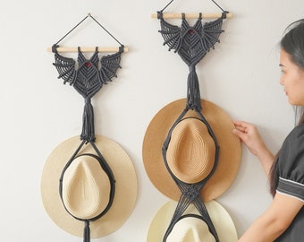 Bat Hat Storage, Cap Hanger For Wall, Macrame Cap Holder, Macrame Bat, Hat Wall Hanging, Cap Storage, Macrame Hat Rack, Cap Wall Hanger H62