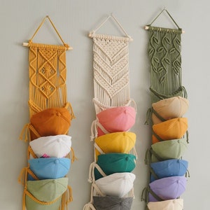 Macrame Cap Rack, Farmhouse Decor, Cap Organizer, Hanging Rack, Gifts For Him, Minimal Hat Hanger, Hat Rack For Wall, Home Organization I06