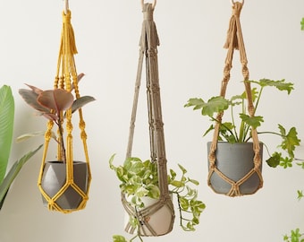 Suspension pour plante sans pampille, support pour plante en macramé, suspension pour plante sans pampille, support pour plante sans queue, jardinière en corde simple, déco bohème minimaliste H70