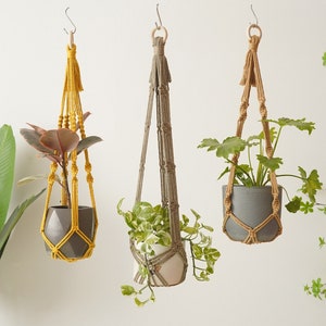 Sin colgador de plantas de borlas, soporte de plantas Macrame, colgador de plantas sin borlas, sin soporte de plantas de cola, plantador de cuerda simple, decoración boho minimalista H70