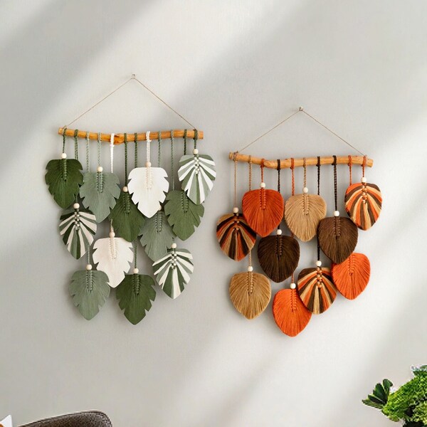 Macrame Wall Hanging, Macrame Tapestry, Unique Home Decor, Green Wall Art, Plant Mom Gift, Macrame Leaves, Modern Boho Decor L02