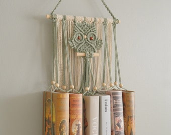 Macrame Book Holder, Macrame Owl, Room Décor, Hanging Bookshelf, Mid Century Modern, Owl Decor, Bohomian Home Decor, Bookshelf Décor H76