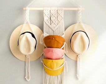 Macrame Hat Display, Regalo del Día de la Madre, Macrame Hat Rack, Hat Organizer Hanger, Macrame Wall Decor, Cowboy Hat Rack, Regalo para él I53