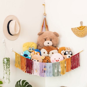 Fringe Corner Toy Hammock, Stuff Animal Hammock, Hang Toy Storage, Kid&#39;s Room Decor, Baby Shower Gift, LGBT Pride, Newborn Gifts H26