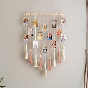 Wall Photo Display, Dorm Room Decor, Photo Wall Display, Unique Home Decor, Twine Photo Holder, Home Decor, Wall Photo Holder I76