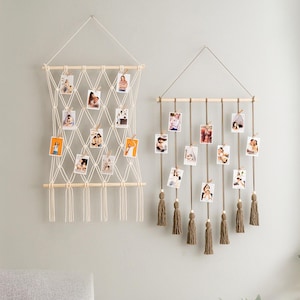 Macrame Photo Hanger, Boho Twine Photo Display, Collage Dorm Wall Decor, Instax Photo Display, Christmas Gifts, Included Wooden Clips H02