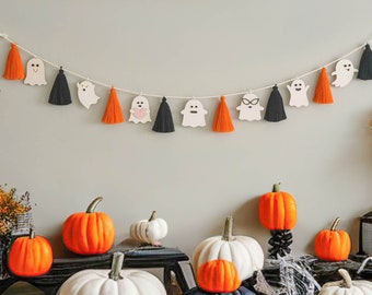 Macramé halloweenslinger, slinger voor mantel, spookslinger, Halloweenfeest, vakantieslinger, spookdecoratie, plankdecor V13