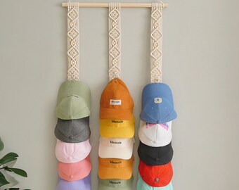 Macrame Cap Rack, Caps Organizer, Boho Hat Rack, Gifts For Him, Cabin Wall Decor, Room Organization, Macrame Hanger, Hanging Rack I21