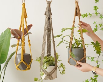 Tassel Free Plant Hanger, No Tassel Macrame Plant Holder, No Tail Plant Hanger, Simple Hanging Planter, Boho Home Gift, Plant Mom Gift H70