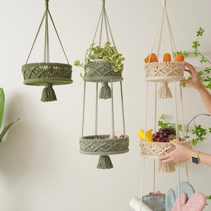 Macrame Fruit Basket, Banana Storage, New Home Gift, Vegetable Hammock, Fruit Organizer, Hanging Basket Wall, Farmhouse Decor H49