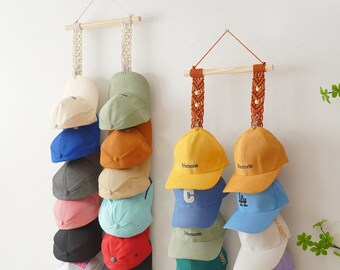 Porta cappelli Macrame, Decorazioni per la casa divertenti, Porta cappelli verticale, Espositore per cappelli Snapback, Camera a tema baseball, Regali per lui, Organizzazione Boho H43