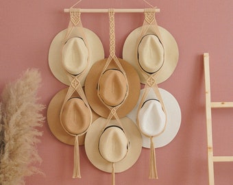 Boho Hat Hanger, Macrame Cap Holder, Mid Century Modern, Farmhouse Decor, Boho Organization, Hat Display, Gift For New Home,Gift For Her H12
