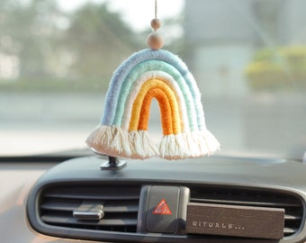 Macrame Rainbow Car Charm, Macrame Rainbow Car Accessories, Rearview Mirror Car Hanger, Cute Car Accessories, Boho Car, Christmas Gifts A19