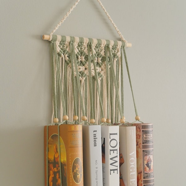 Macrame Bookshelf, Bohemian Book Holder, Macrame Wall Hanging, Housewarming Gift, Farmhouse Decor, Modern Bookshelf, Kids Wall Bookself H81